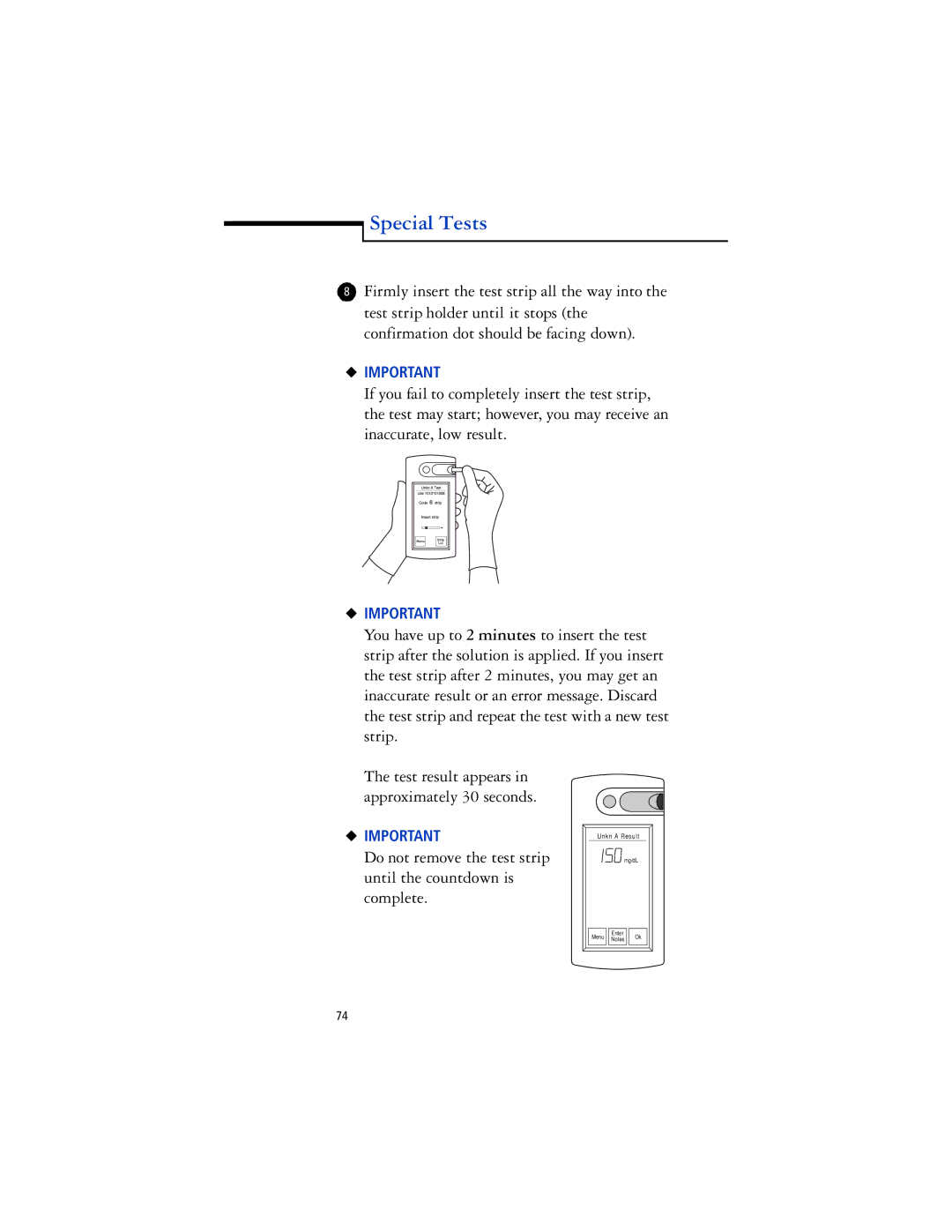 Lifescan SureStep Pro manual Do not remove the test strip until the countdown is complete 