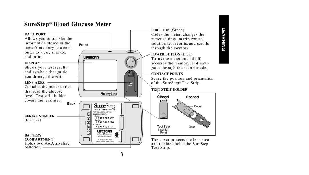 Lifescan manual SureStep Blood Glucose Meter, Covers the lens area 