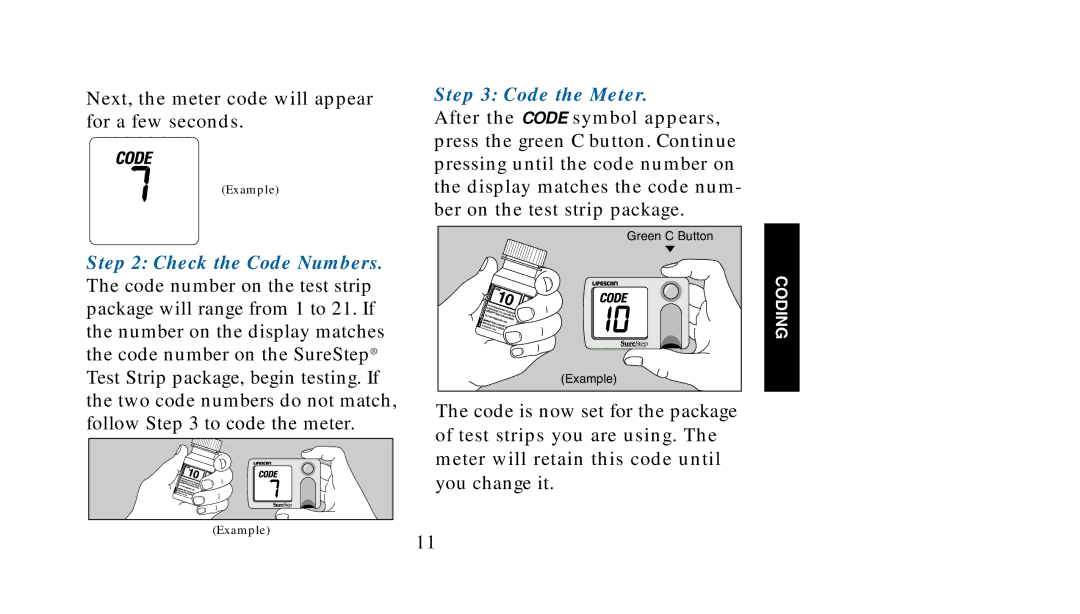 Lifescan SureStep manual Check the Code Numbers, Code the Meter 