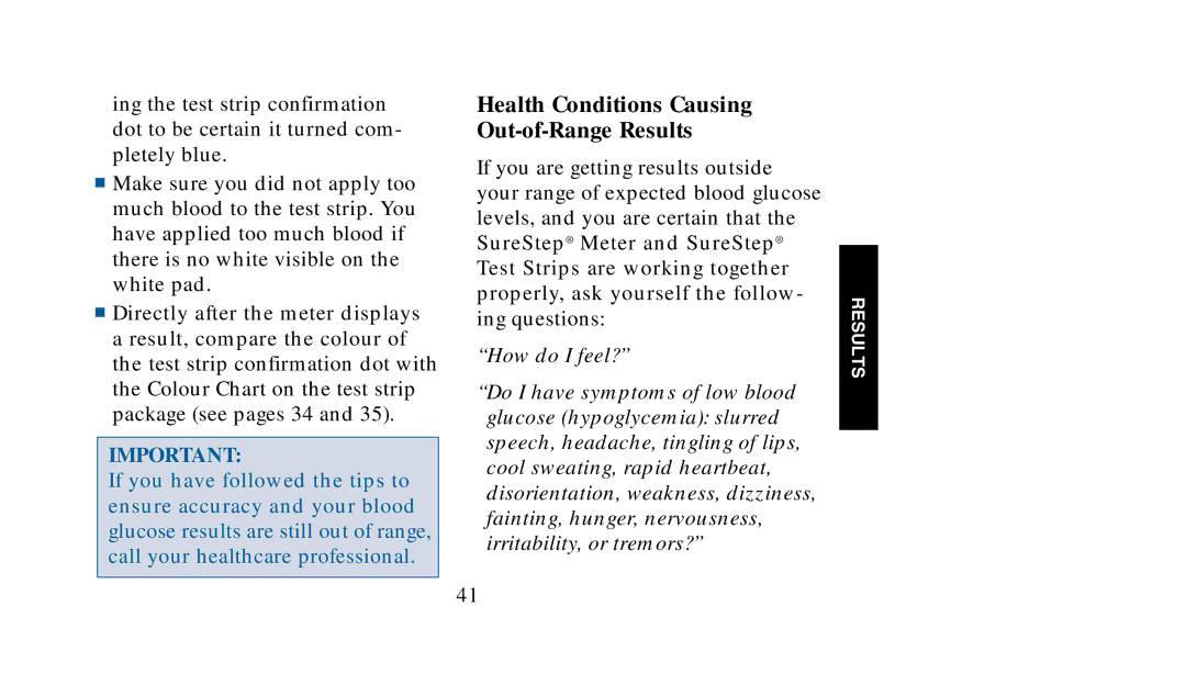 Lifescan SureStep manual Health Conditions Causing Out-of-Range Results 