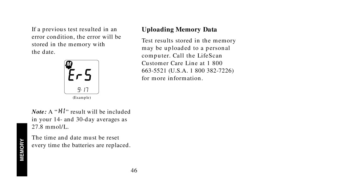 Lifescan SureStep manual Uploading Memory Data 