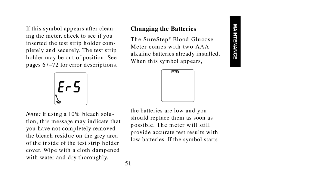 Lifescan SureStep manual Changing the Batteries 