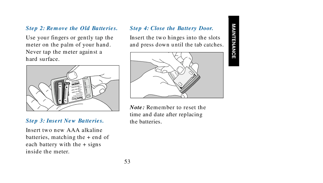 Lifescan SureStep manual Remove the Old Batteries, Insert New Batteries, Close the Battery Door 