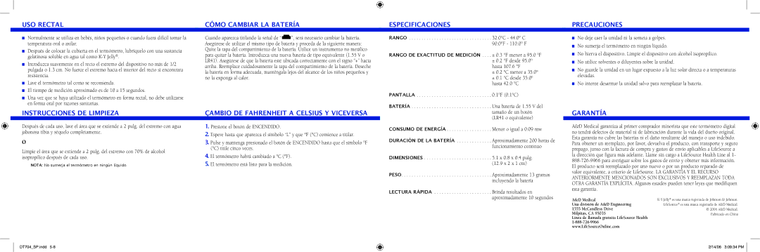 LifeSource DT-704 manual Garantía, ± 0.2 C menor a 