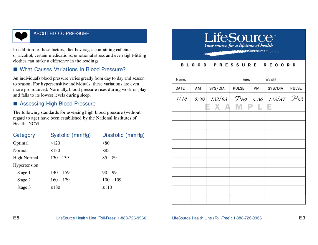 LifeSource UA-100 manual What Causes Variations In Blood Pressure?, Assessing High Blood Pressure 