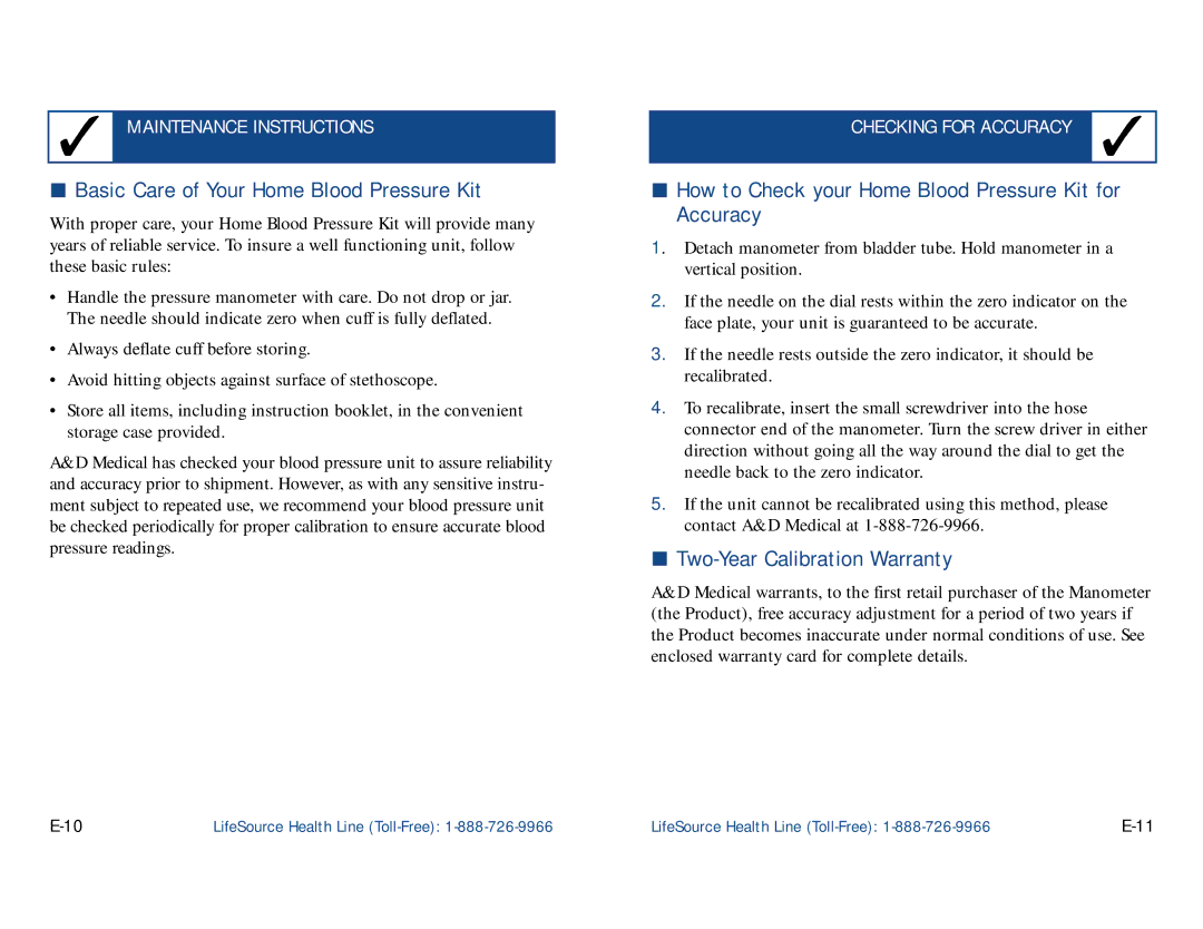 LifeSource UA-100 manual Basic Care of Your Home Blood Pressure Kit, How to Check your Home Blood Pressure Kit for Accuracy 