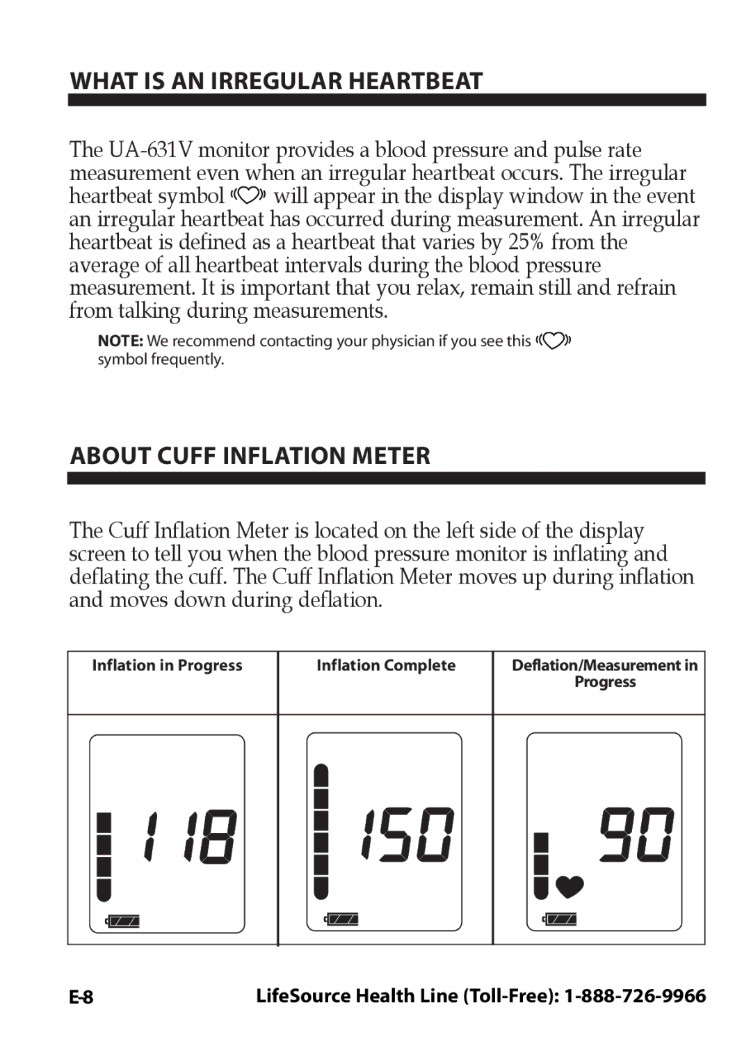 LifeSource UA-631V manual What is AN Irregular Heartbeat, About Cuff Inflation Meter 