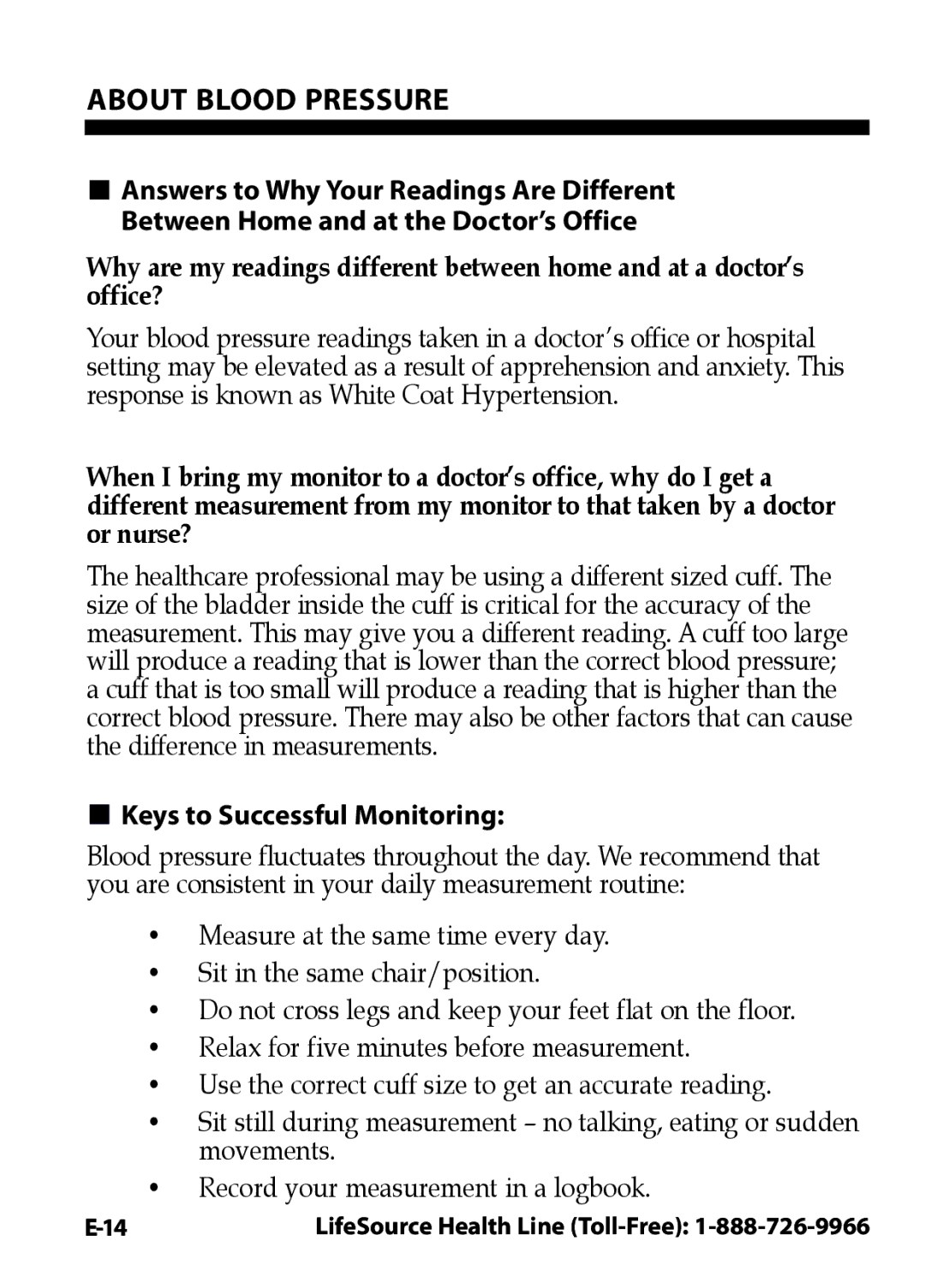 LifeSource UA-631V manual Keys to Successful Monitoring 