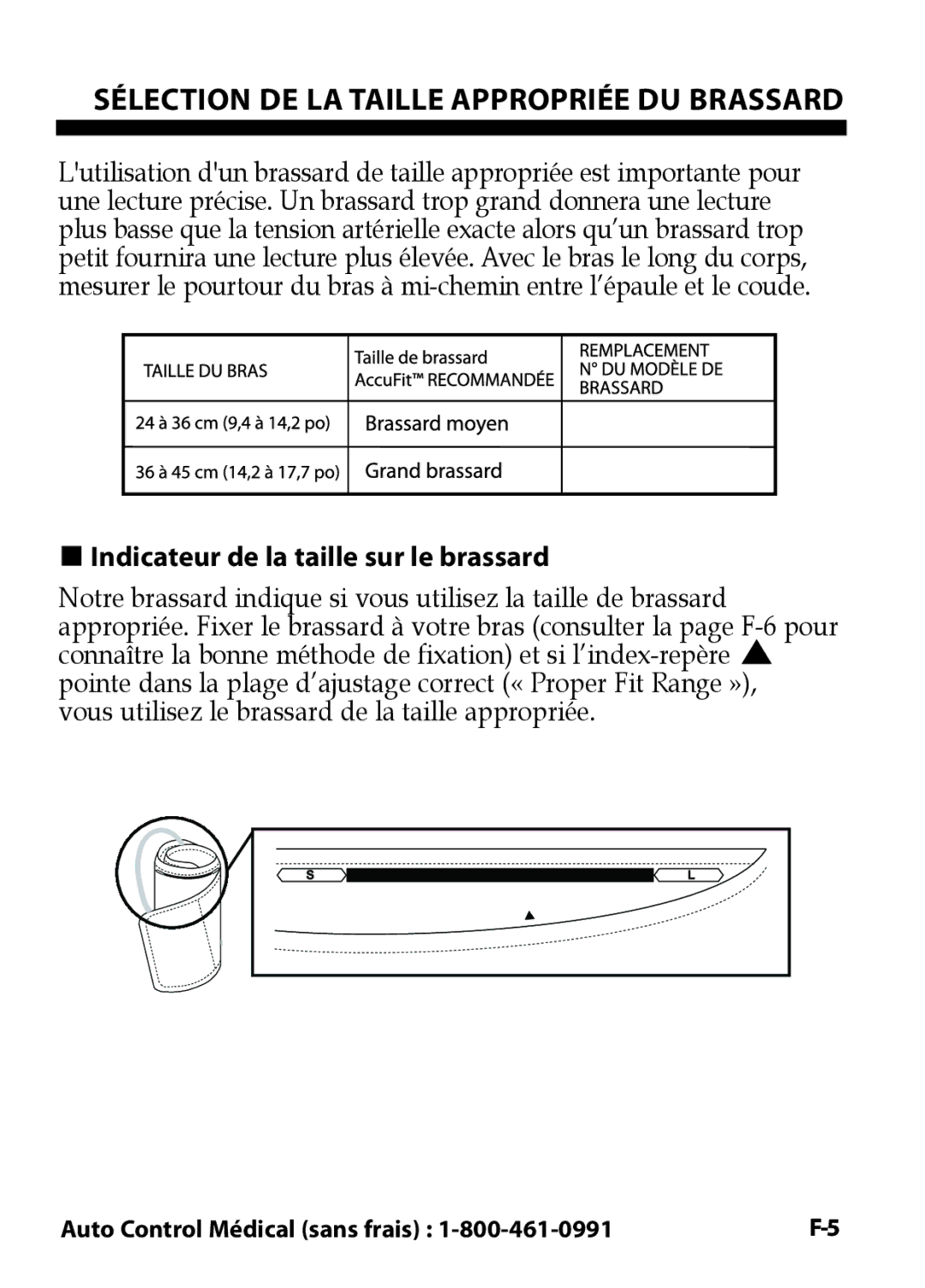 LifeSource UA-631V manual SÉLECTION DE LA Taille Appropriée DU BRASSARD, Indicateur de la taille sur le brassard 