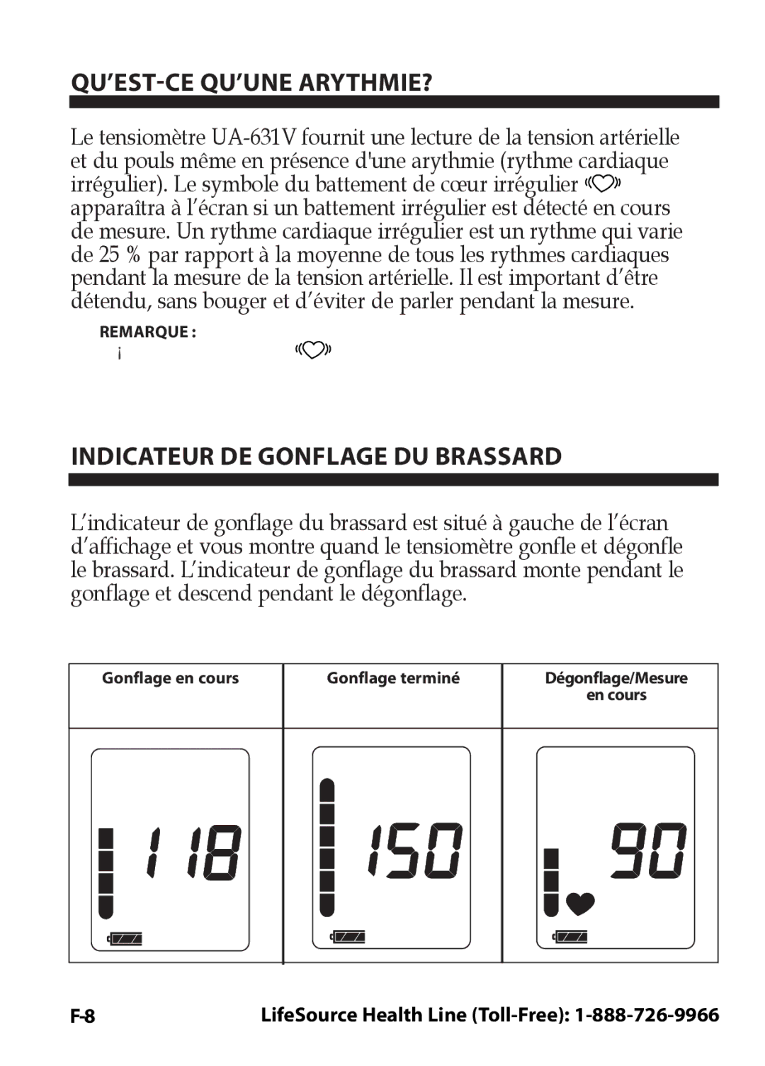 LifeSource UA-631V manual Qu’Est-Ce Qu’Une Arythmie?, Indicateur DE Gonflage DU Brassard 