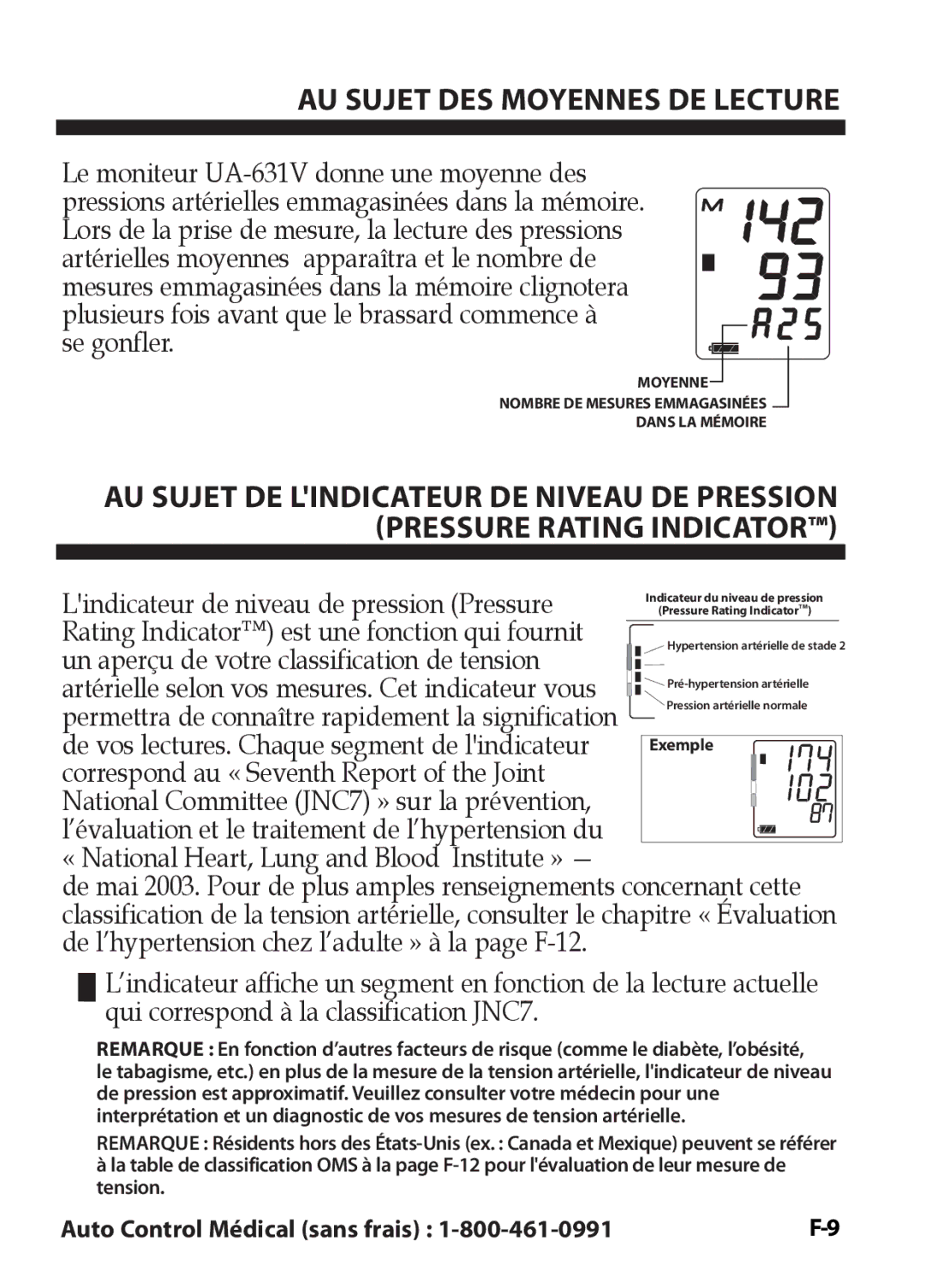 LifeSource UA-631V manual AU Sujet DES Moyennes DE Lecture 