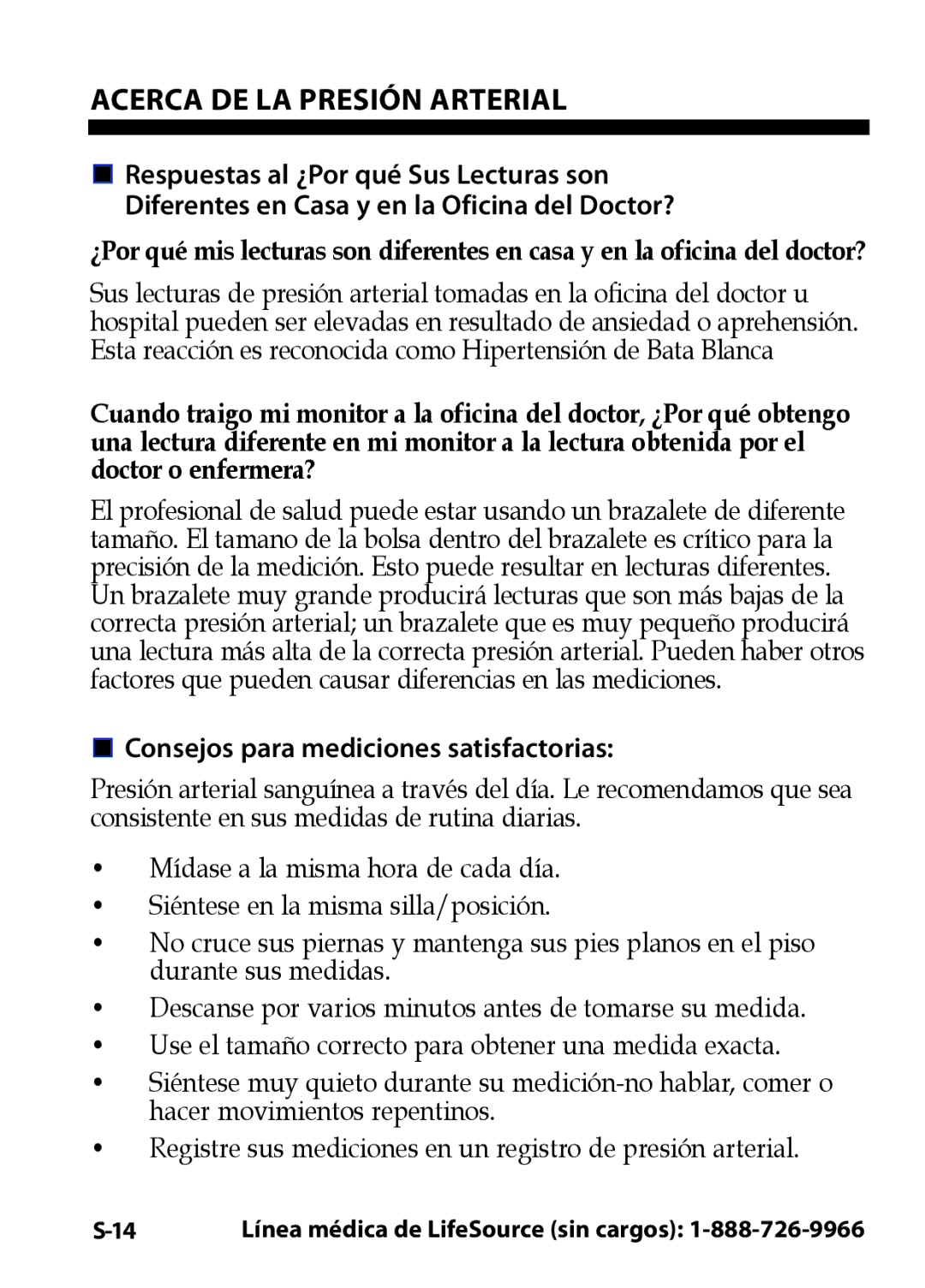 LifeSource UA-631V manual Consejos para mediciones satisfactorias 