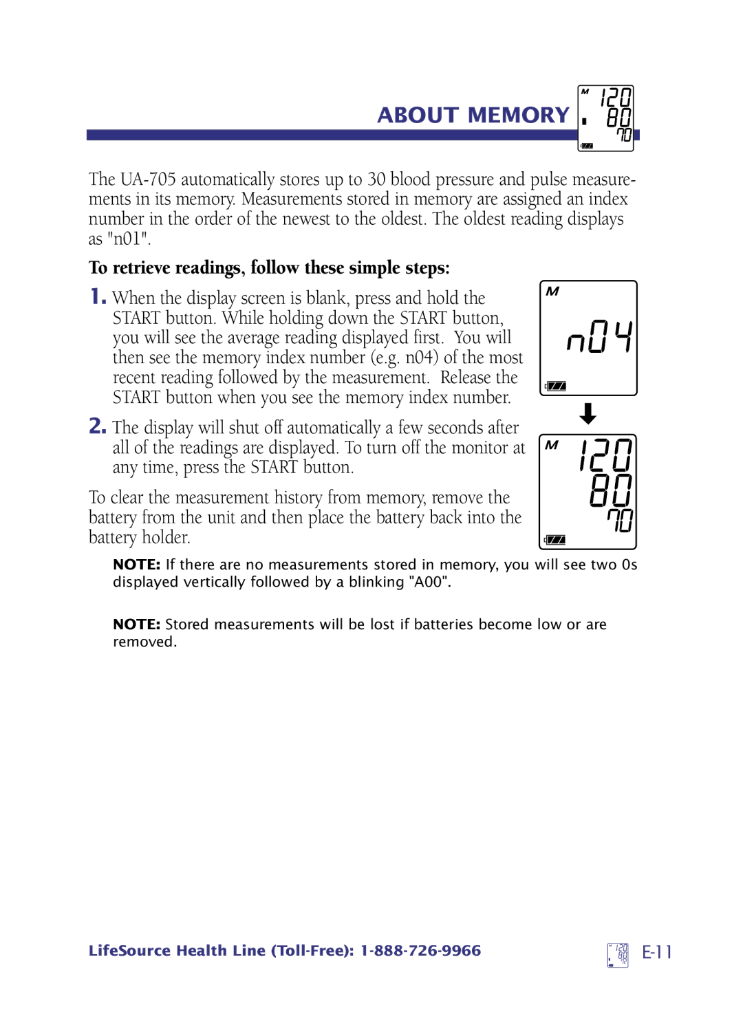 LifeSource UA-705 manual About Memory, To retrieve readings, follow these simple steps 