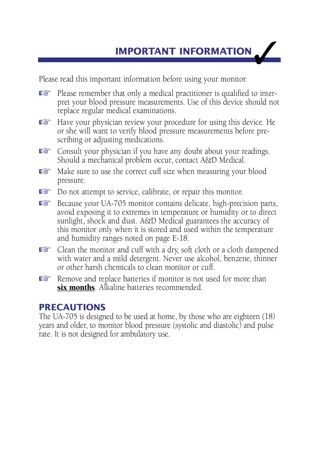 LifeSource UA-705 manual Important Information, Precautions 