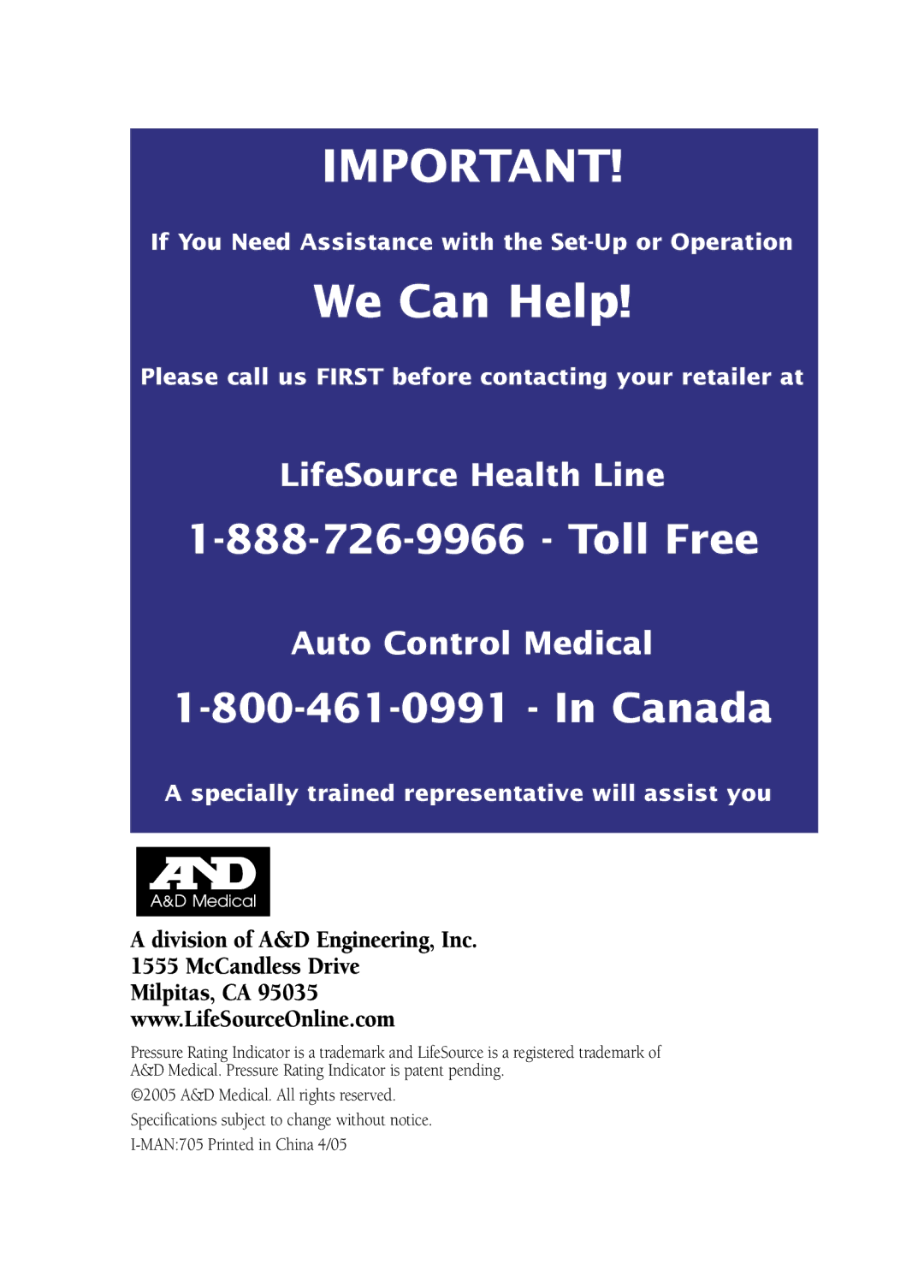 LifeSource UA-705 manual 