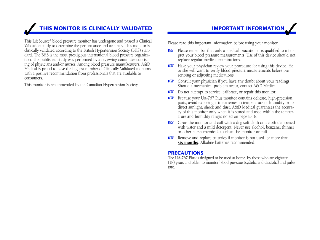 LifeSource UA-767 Plus manual This Monitor is Clinically Validated, Important Information, Rate 