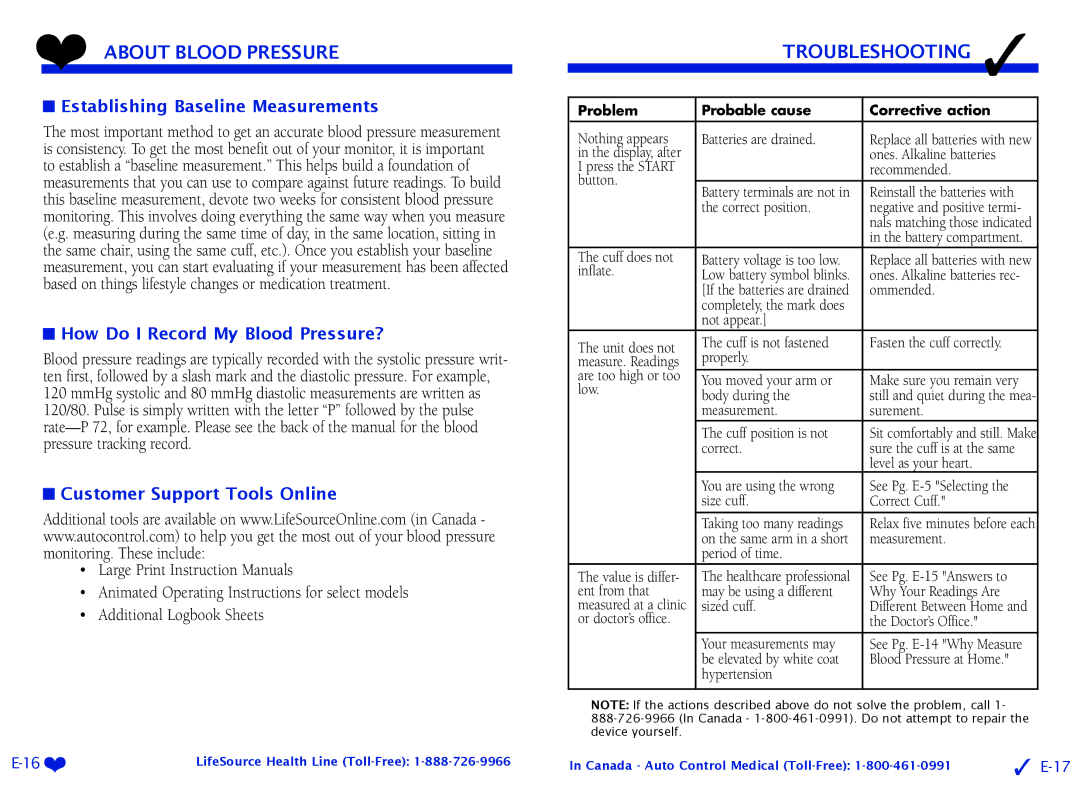 LifeSource UA-767 Plus manual Troubleshooting, Establishing Baseline Measurements, How Do I Record My Blood Pressure? 