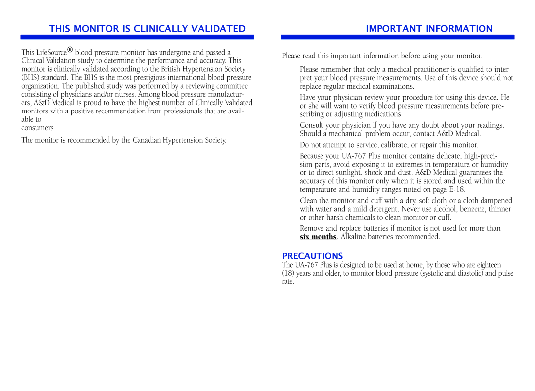 LifeSource UA-767 Plus manual This Monitor is Clinically Validated, Important Information, Rate 