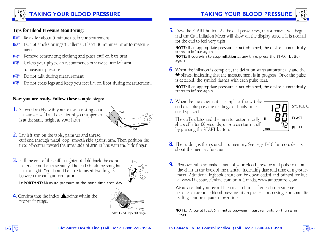 LifeSource UA-767 Plus manual Taking Your Blood Pressure 