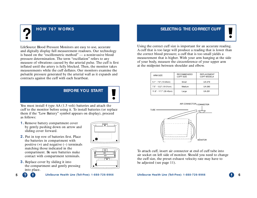 LifeSource UA-767 manual ? HOW 767 Works, Before YOU Start, Selecting the Correct Cuff 