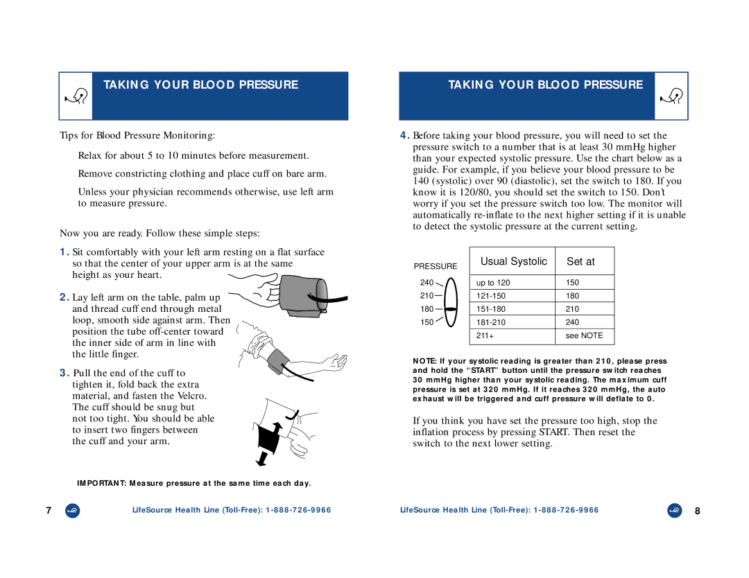 LifeSource UA-767 manual Taking Your Blood Pressure, Usual Systolic Set at 
