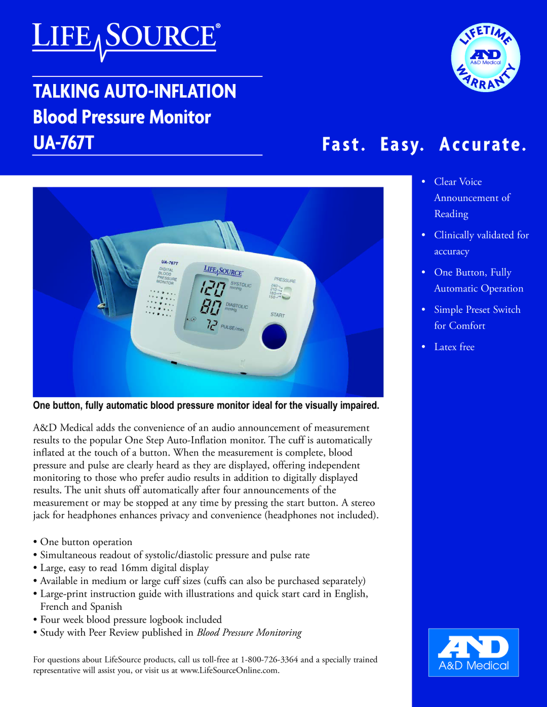 LifeSource UA-767T manual Talking AUTO-INFLATION 