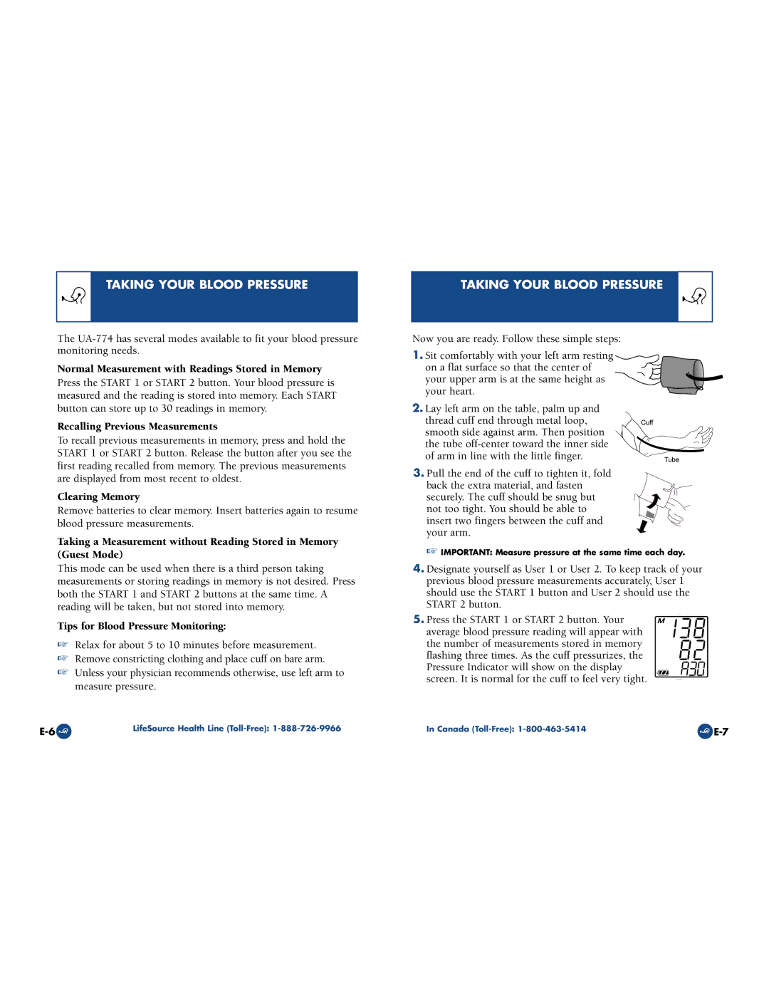 LifeSource UA-774 manual Taking Your Blood Pressure, Normal Measurement with Readings Stored in Memory, Clearing Memory 