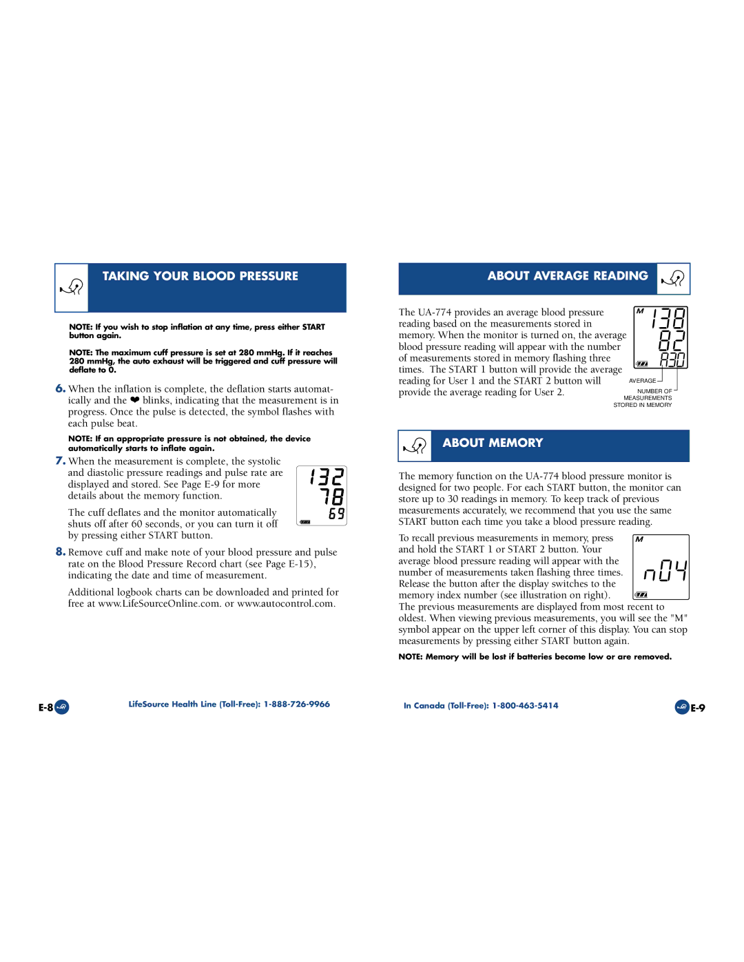 LifeSource UA-774 manual About Average Reading, About Memory 