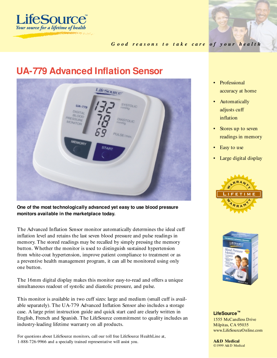 LifeSource manual UA-779 Advanced Inflation Sensor, G o o d r e a s o n s t o t a k e c a r e o f y o u r h e a l t h 