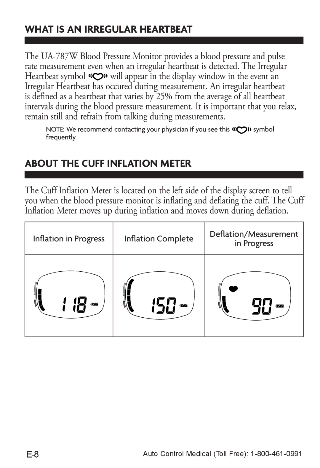 LifeSource UA-787W manual What is AN Irregular HeartBeat, About the cuff inflation Meter 