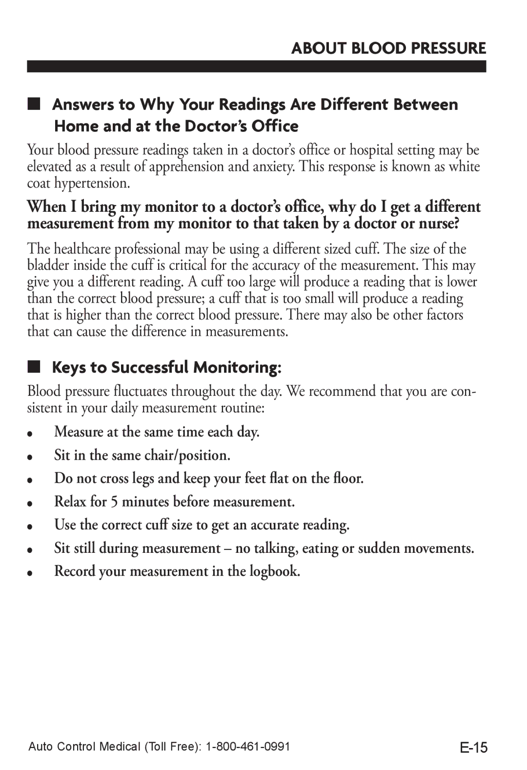 LifeSource UA-787W manual Keys to Successful Monitoring, Use the correct cuff size to get an accurate reading 