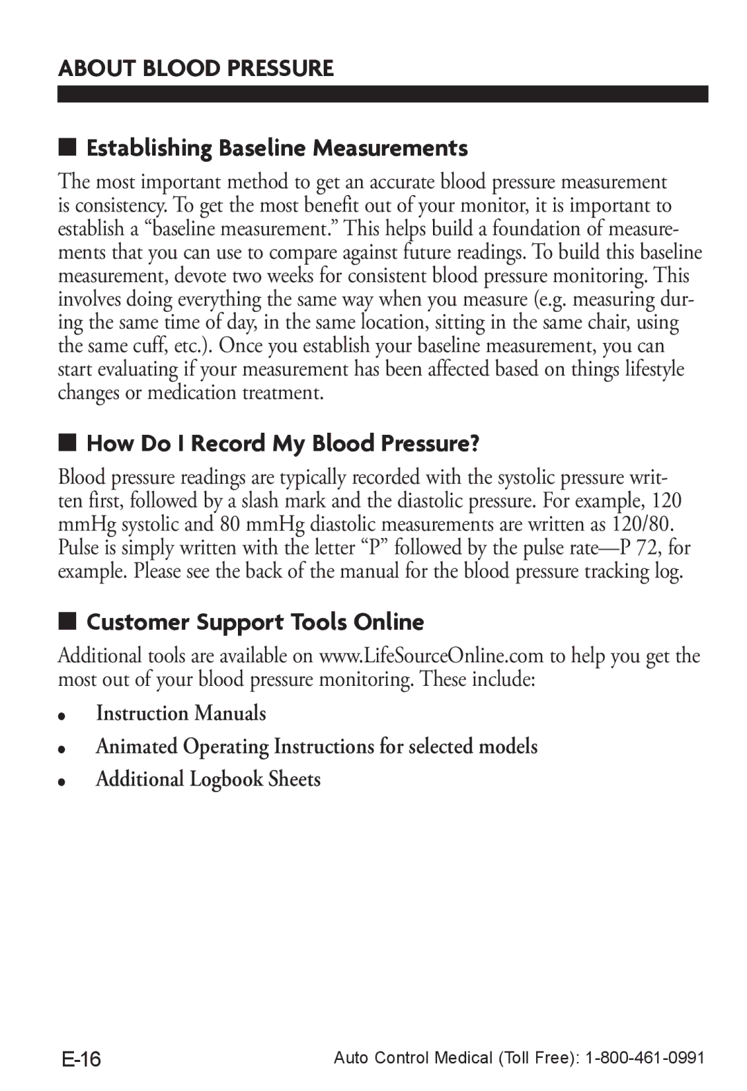 LifeSource UA-787W Establishing Baseline Measurements, How Do I Record My Blood Pressure?, Customer Support Tools Online 