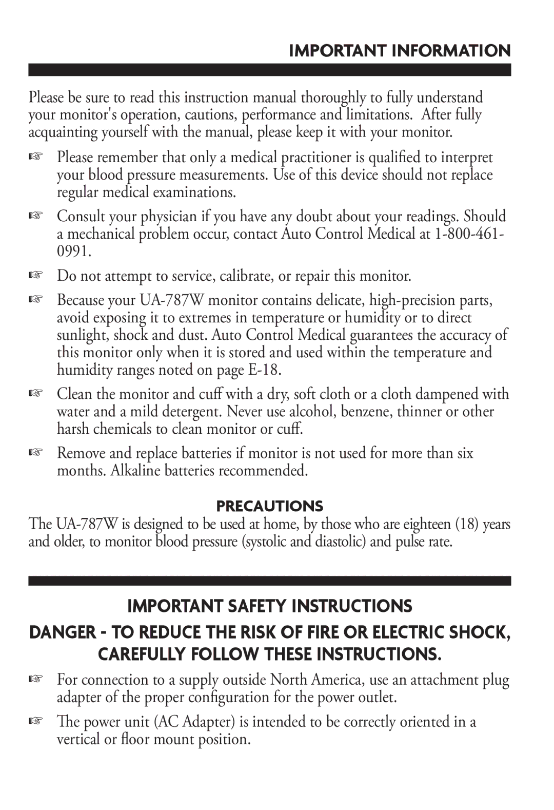 LifeSource UA-787W manual Important information, Precautions 