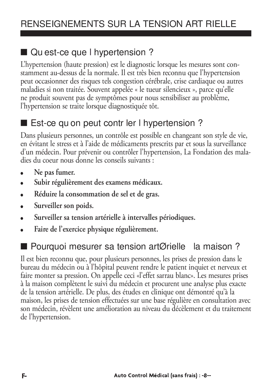 LifeSource UA-787W manual Qu’est-ce que l’hypertension ?, Est-ce qu’on peut contrôler l’hypertension ? 