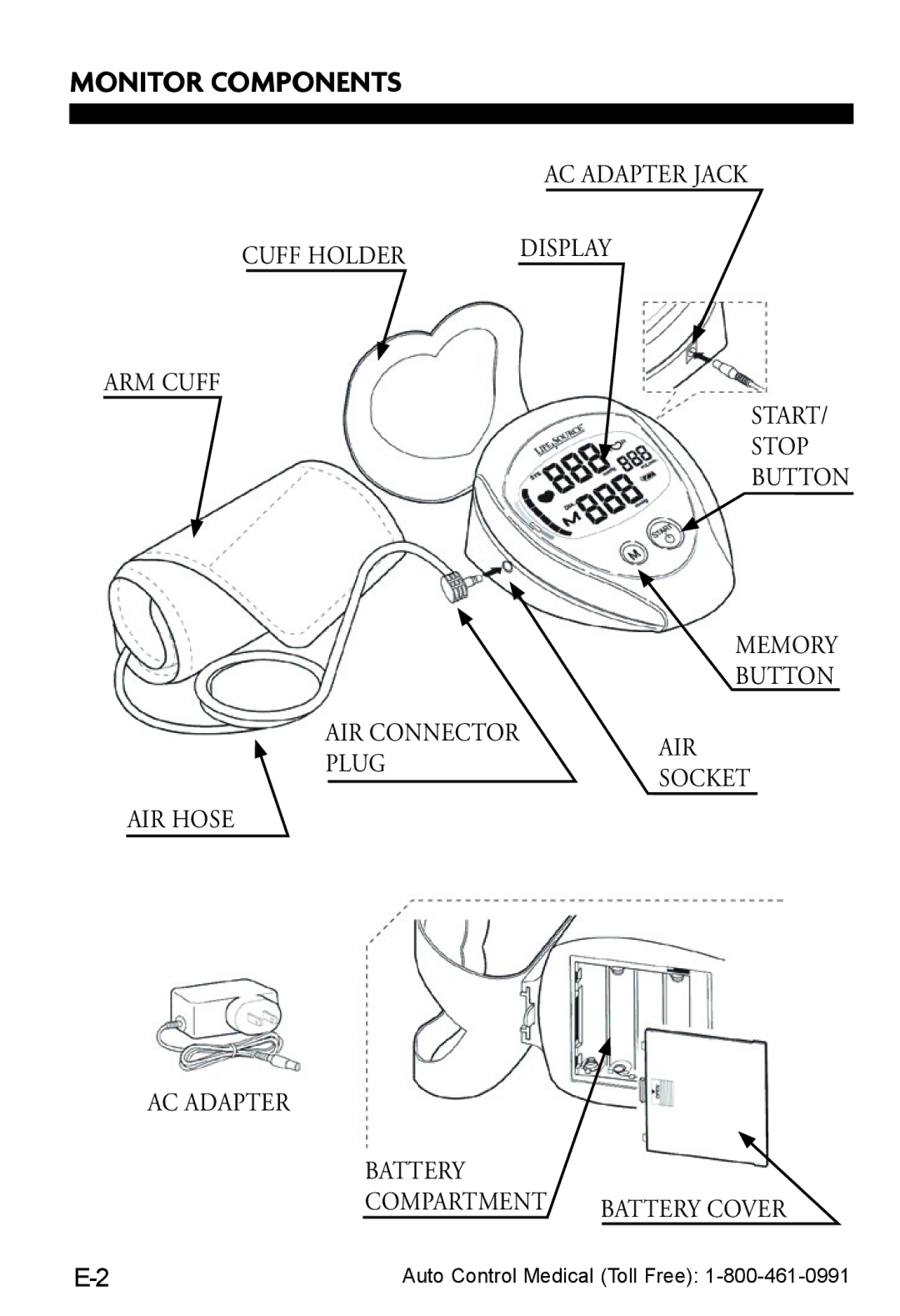 LifeSource UA-787W manual Monitor Components, Arm cuff 