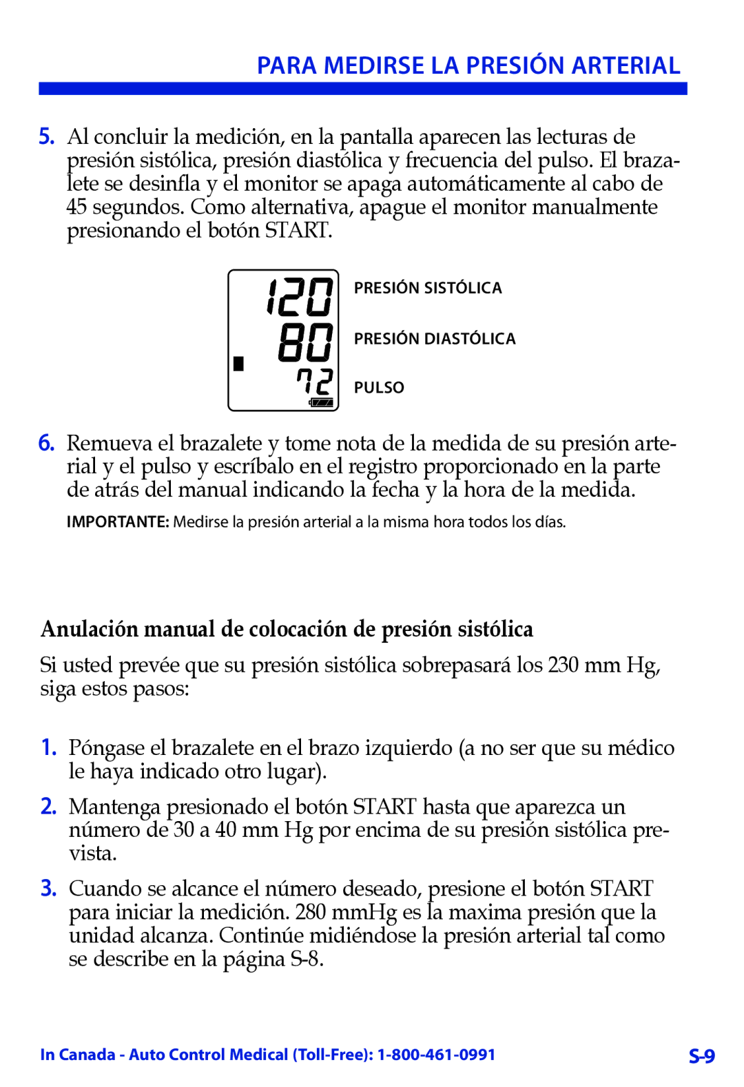 LifeSource UA-789 Anulación manual de colocación de presión sistólica 