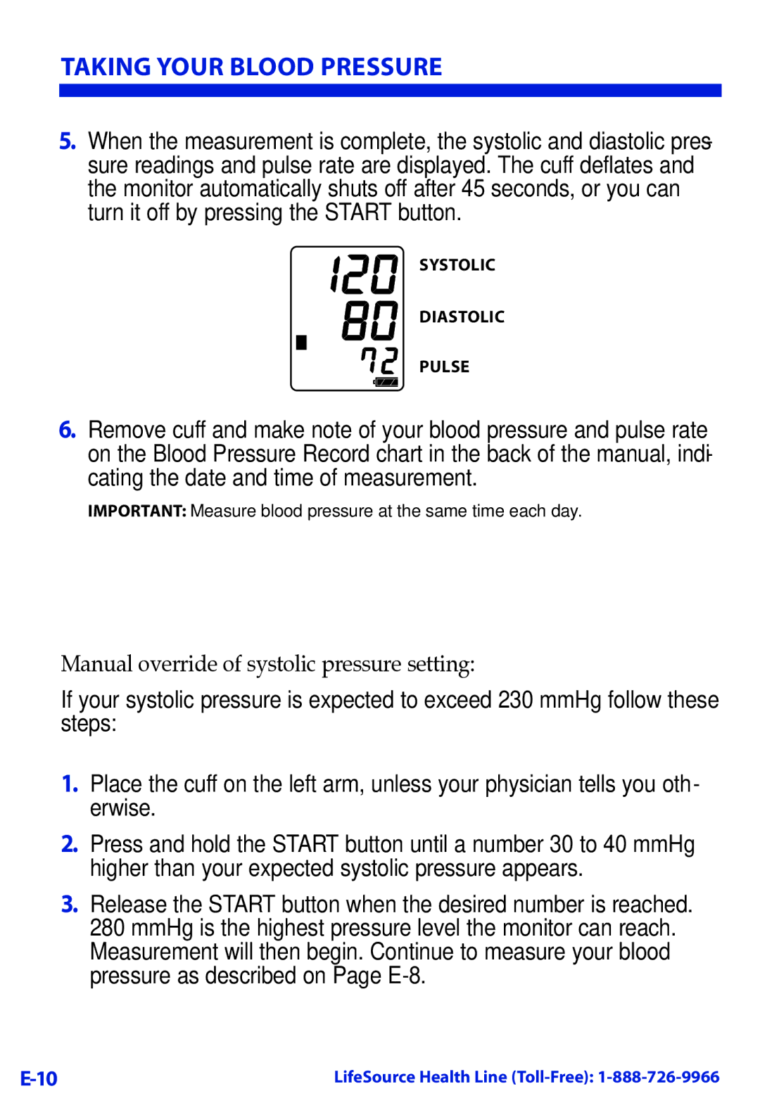 LifeSource UA-789 manual Manual override of systolic pressure setting 