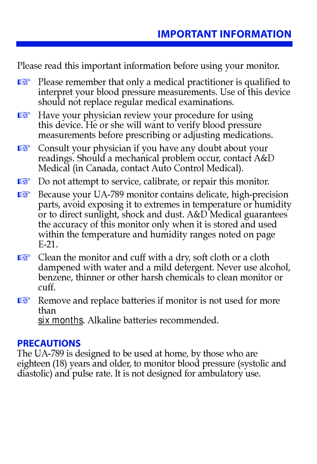 LifeSource UA-789 manual Important information, Precautions 