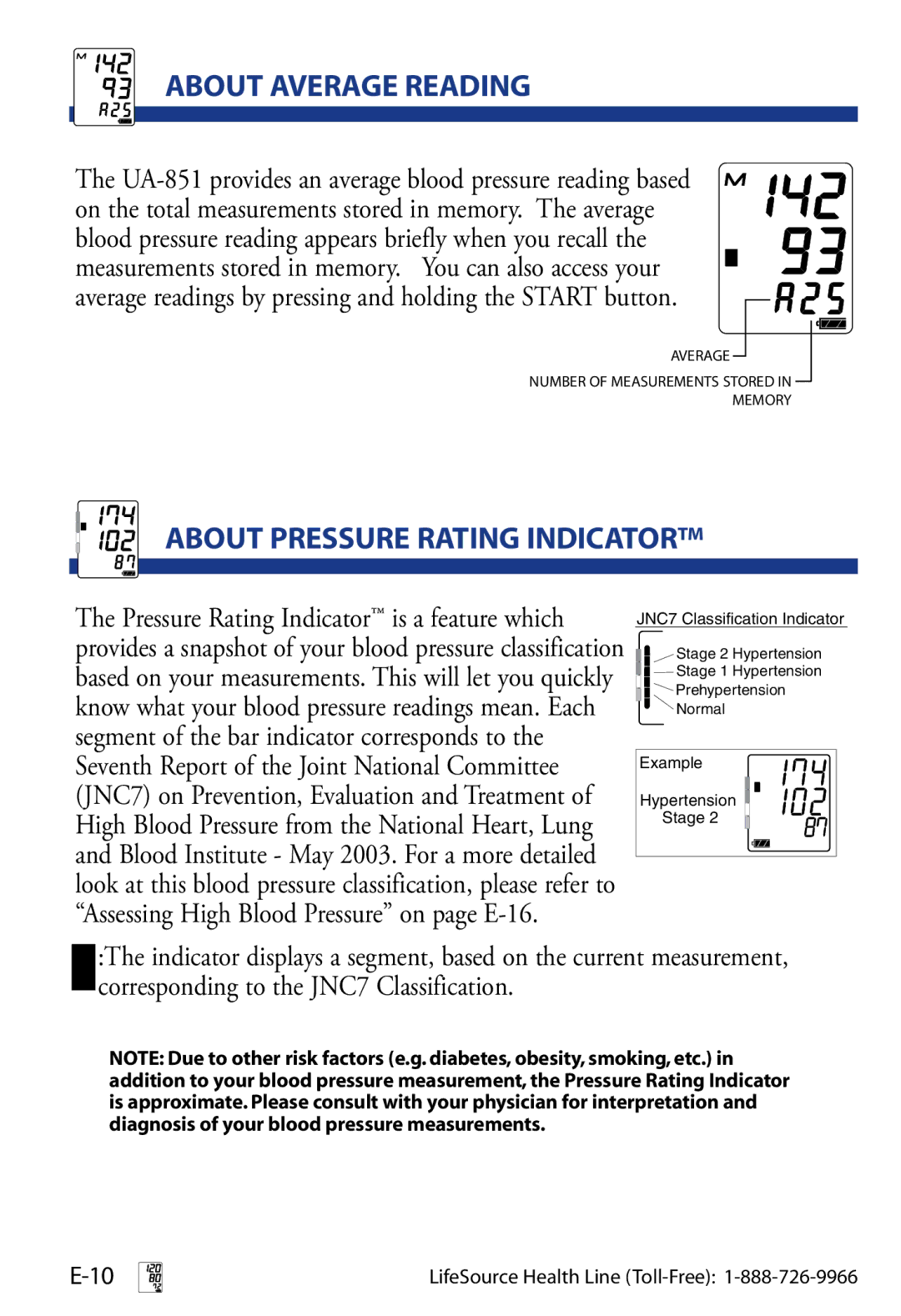 LifeSource UA-851 manual About Average Reading, About Pressure Rating Indicator 