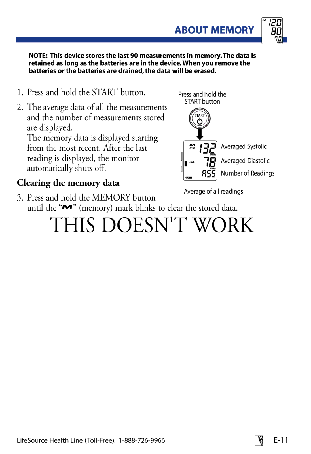 LifeSource UA-851 manual About Memory, Clearing the memory data 