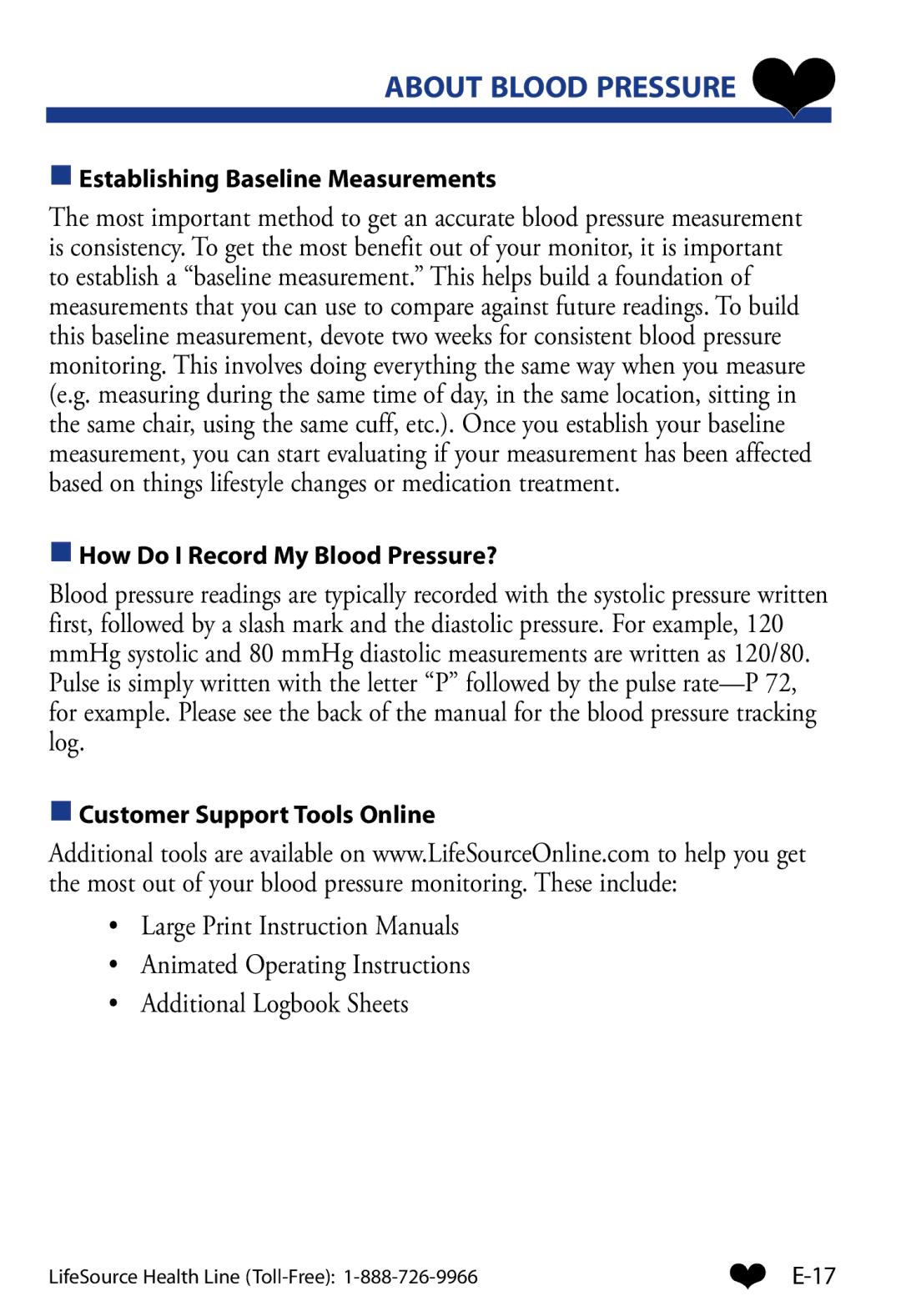 LifeSource UA-851 Establishing Baseline Measurements, How Do I Record My Blood Pressure?, Customer Support Tools Online 