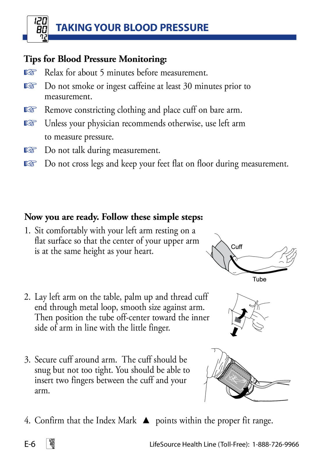 LifeSource UA-851 manual Taking Your bLOOD Pressure, Tips for Blood Pressure Monitoring 