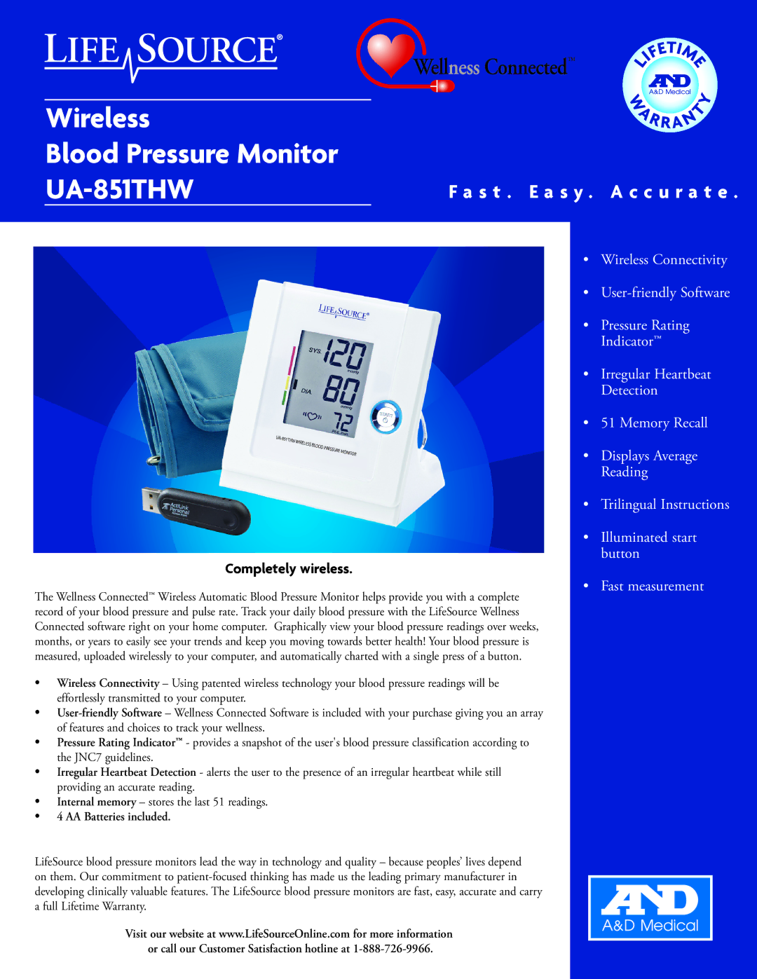 LifeSource UA-851THW manual 