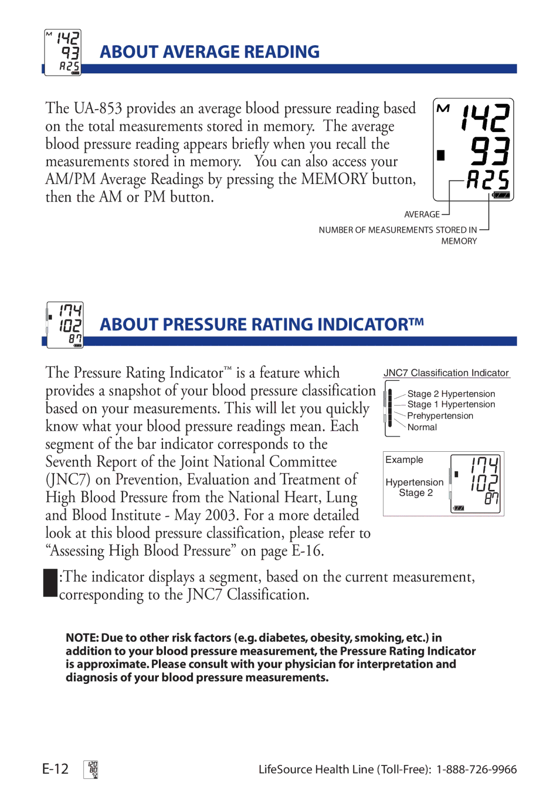 LifeSource UA-853 manual About Average Reading, About Pressure Rating Indicator 