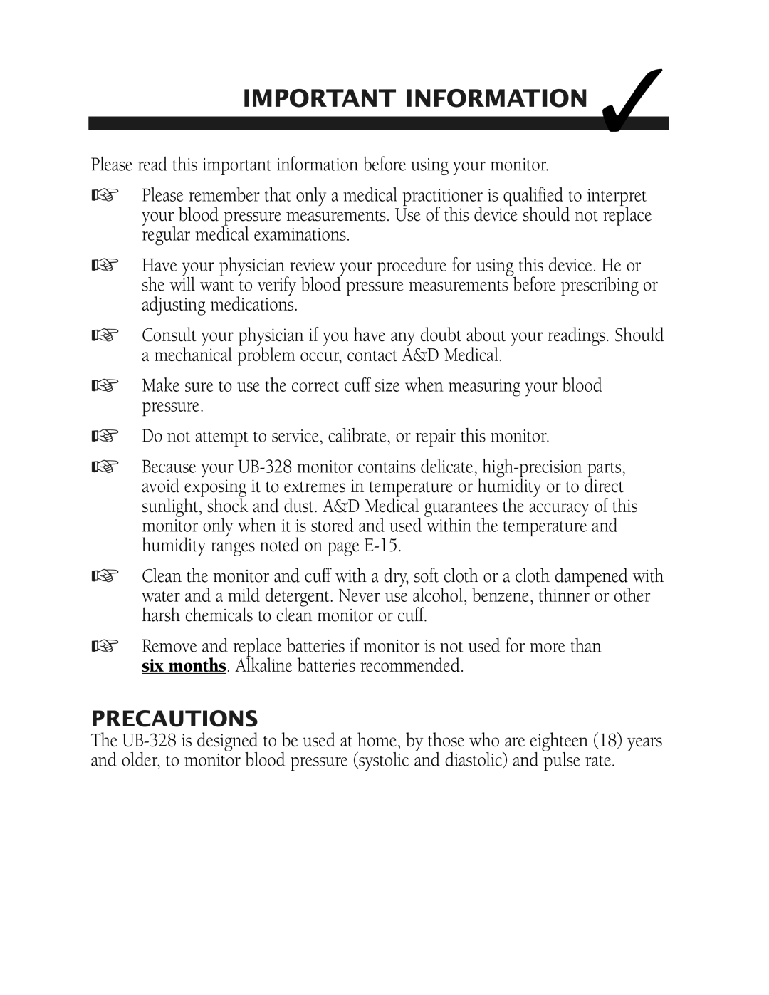 LifeSource UB-328 manual Important Information, Precautions 