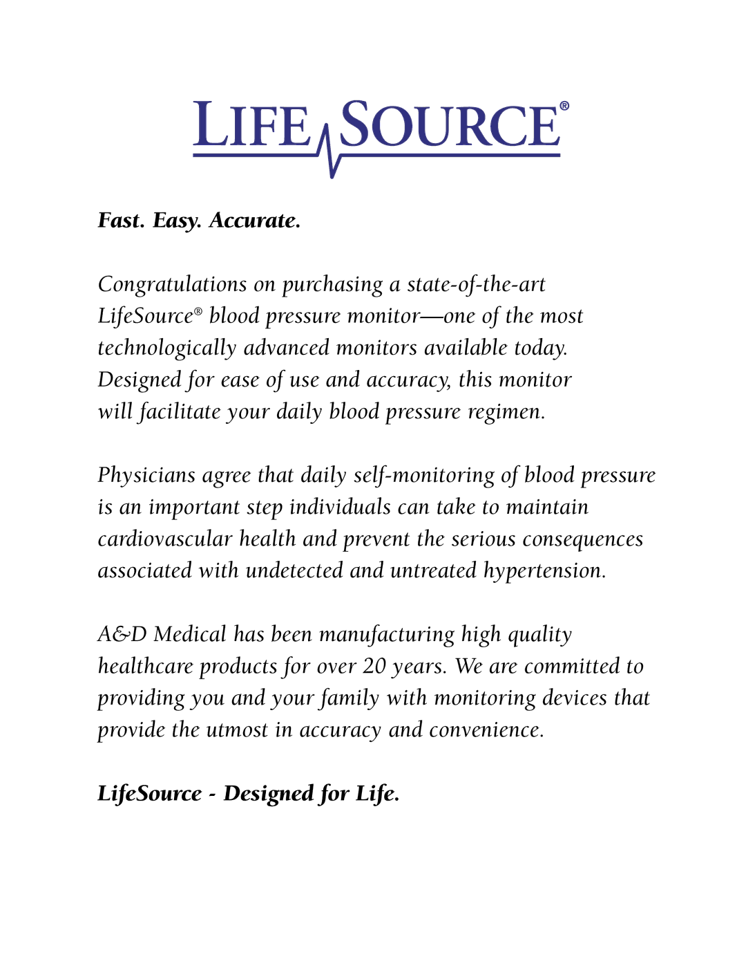 LifeSource UB-328 manual Fast. Easy. Accurate 