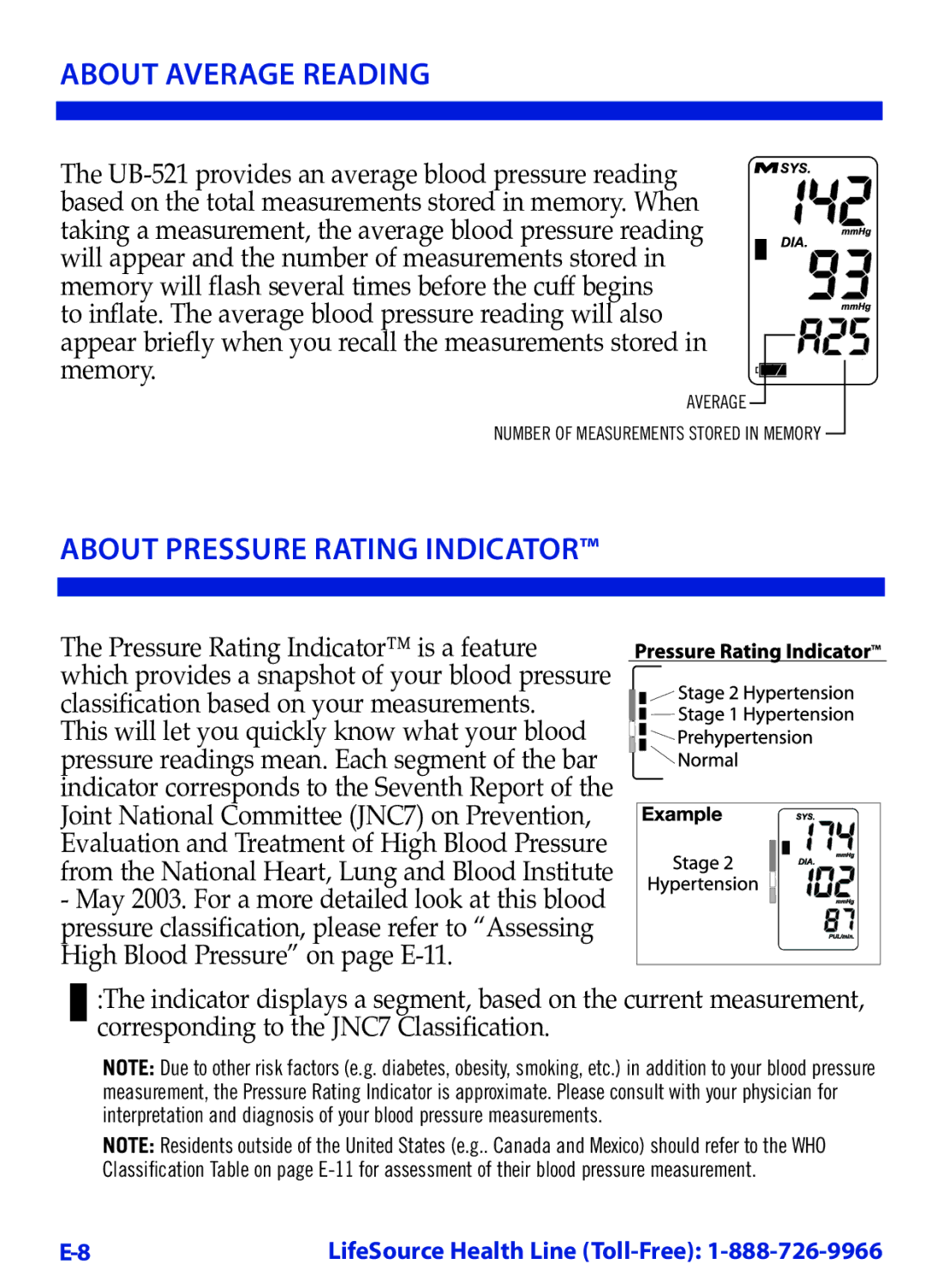 LifeSource UB-521 manual About Average Reading, About Pressure Rating Indicator 