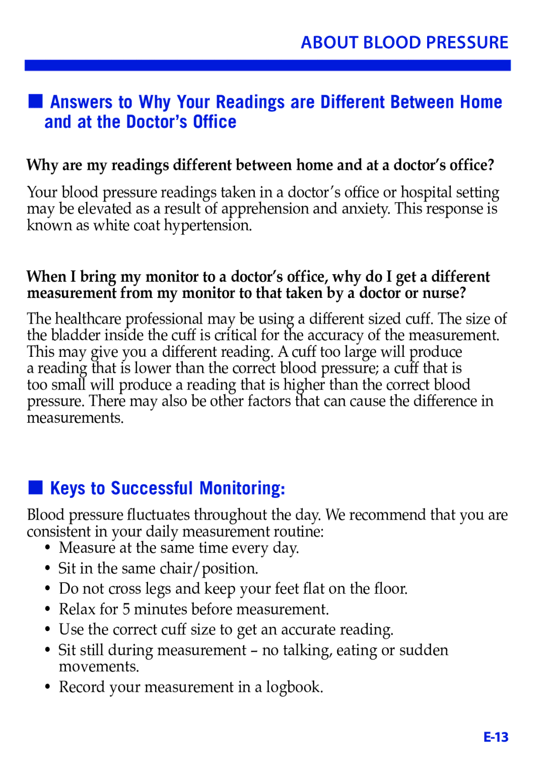 LifeSource UB-521 manual Keys to Successful Monitoring 