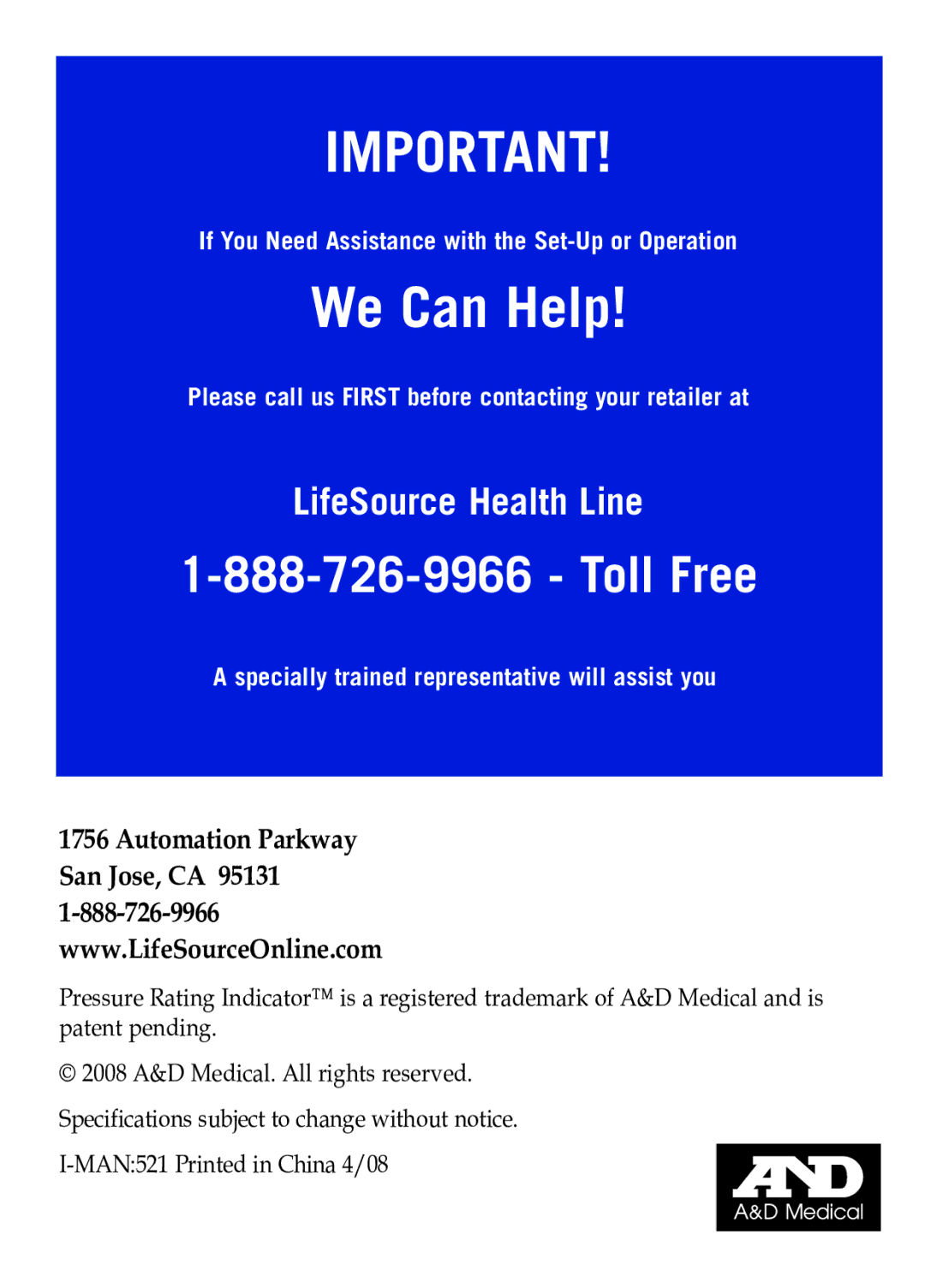 LifeSource UB-521 manual We Can Help 