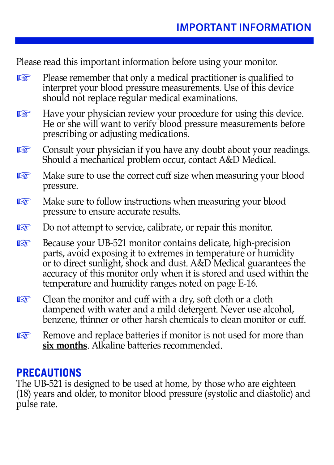 LifeSource UB-521 manual Important Information, Precautions 